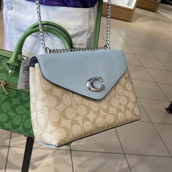 Coach Tammie Shoulder Bag In Signature Canvas Light Khaki / Light Teal - Picture 8 of 16